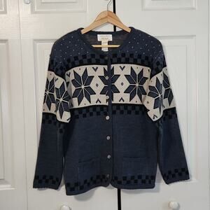Vintage Tally Ho Women's Blue & Gray Button Front Cardigan Sweater Size Med